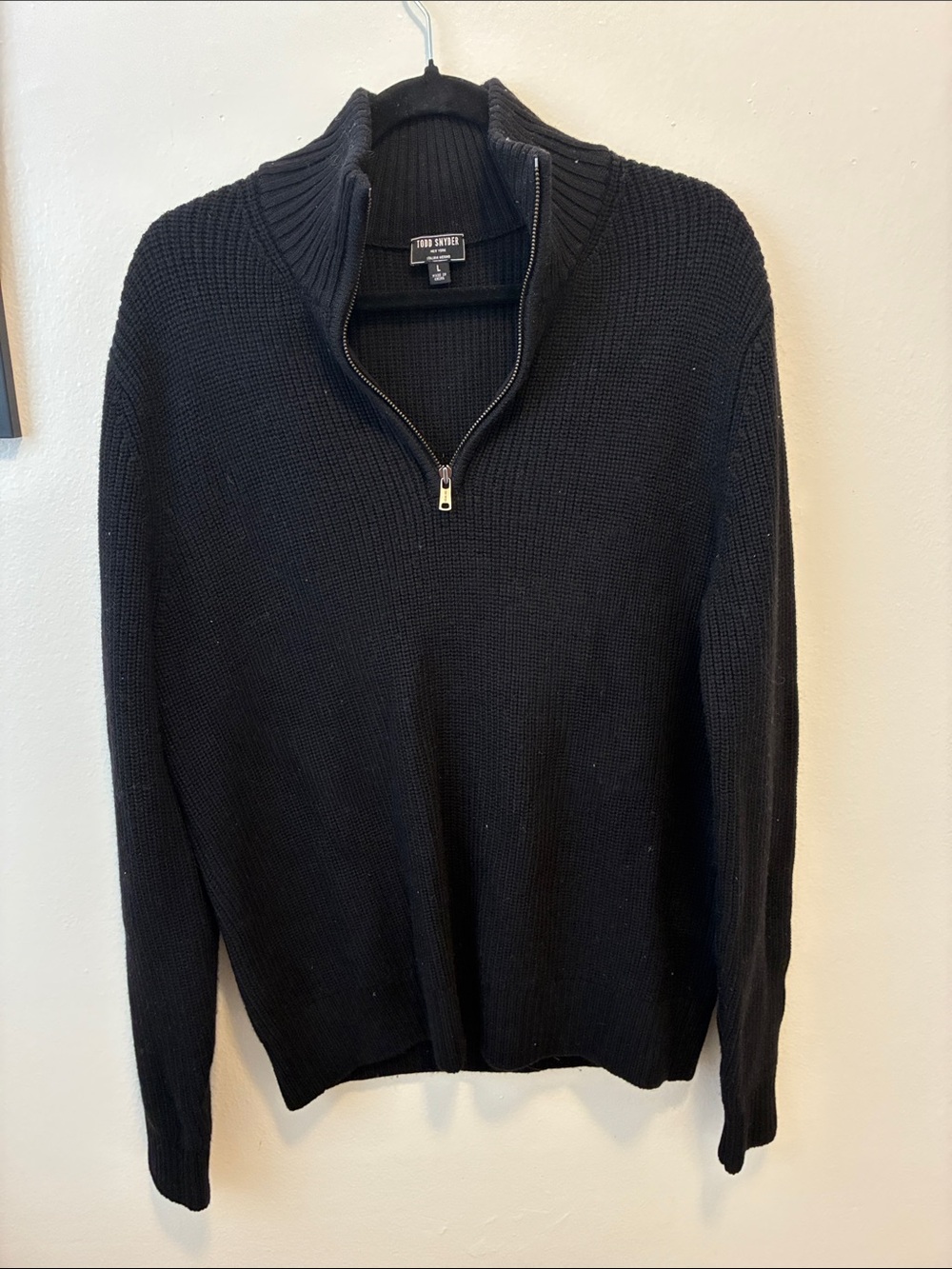 Todd Snyder Men’s Black Zip Funnel-Neck Sweater 100% merino wool